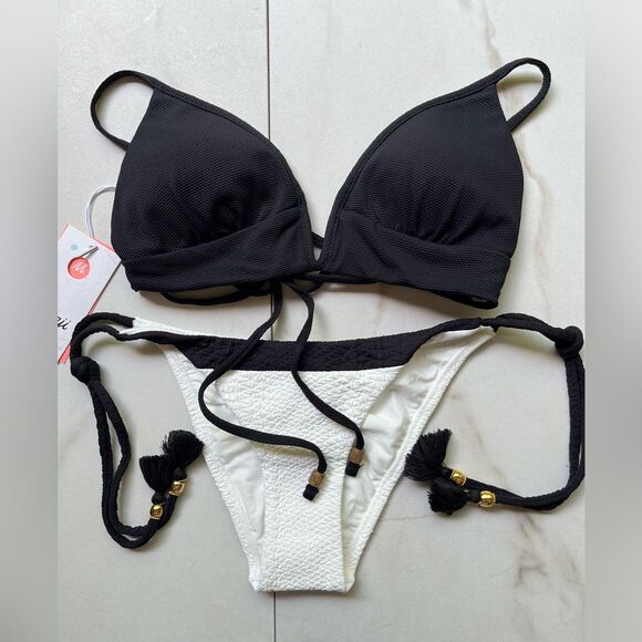 Nwt Anthropologie maaji reversible daisy PilyQ black white tux mix up bikini - Picture 1 of 4